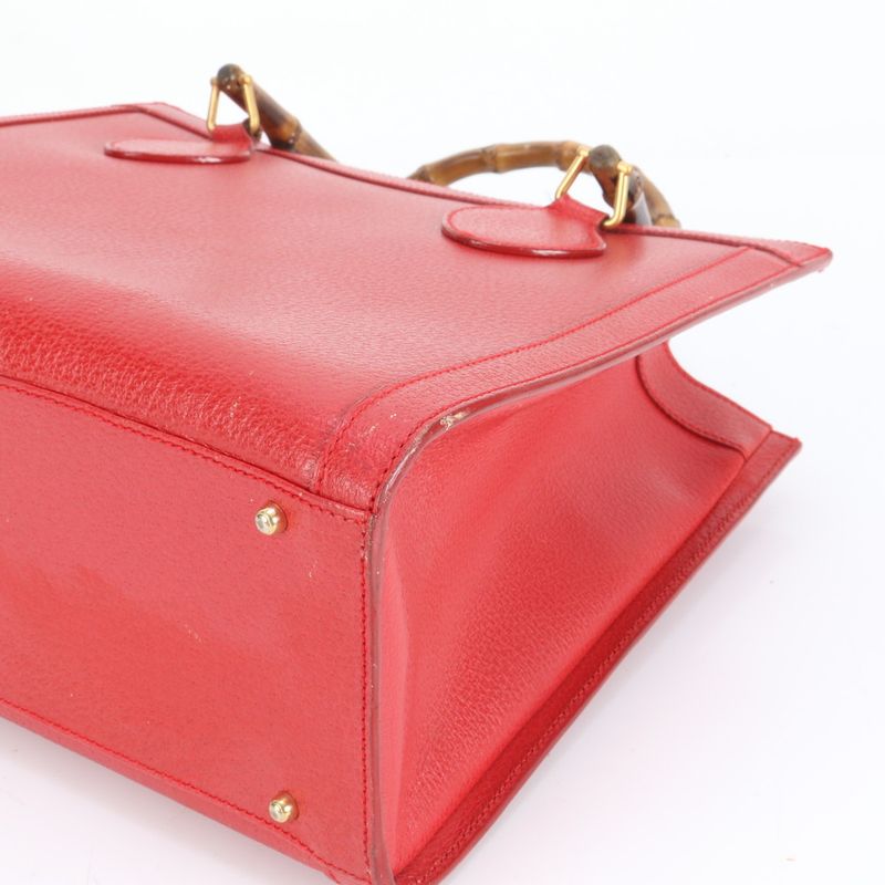 Gucci Bamboo Leather Tote Bag Shoulder Hand 002-0260 Gold Hardware Genuine