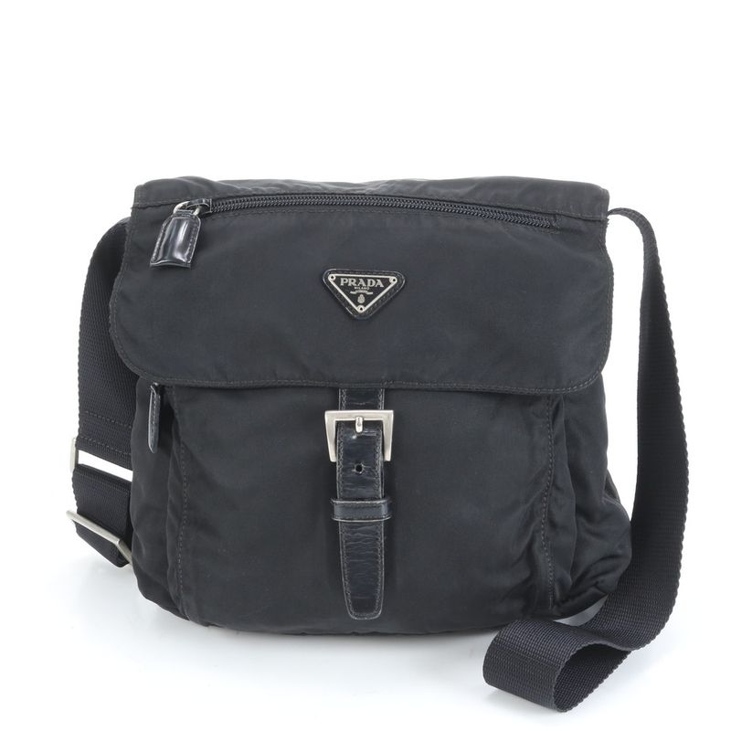 Prada Tessuto Nylon Triangle Logo Leather Shoulder Bag Crossbody Messenger