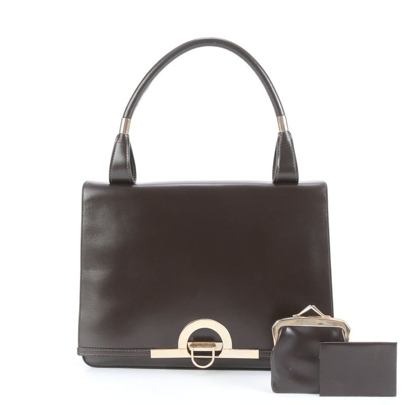 Loewe Leather Handbag Tote Top Handle Brown Gold Hardware Women's ERE Cx15-8