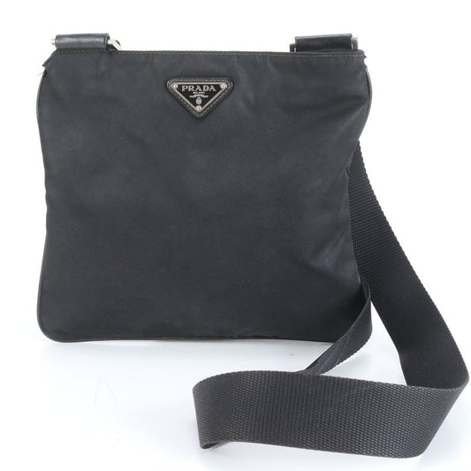 Prada Tessuto Nylon Triangle Logo Leather Shoulder Bag Crossbody Messenger
