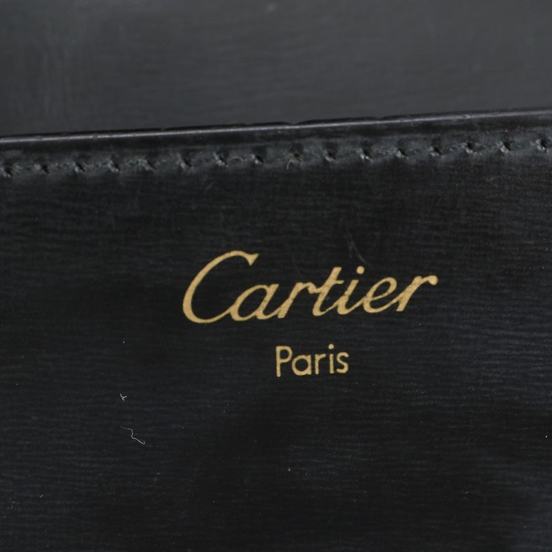 Cartier Pasha Leather Second Bag Clutch Pouch Commuter Business Black Gentleman