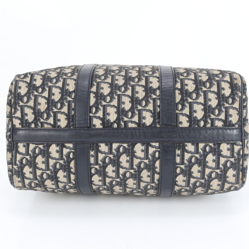 Christian Dior Trotter Mini Boston Leather Handbag Navy Tote Shoulder Women's