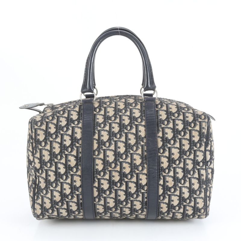 Christian Dior Trotter Mini Boston Leather Handbag Navy Tote Shoulder Women's