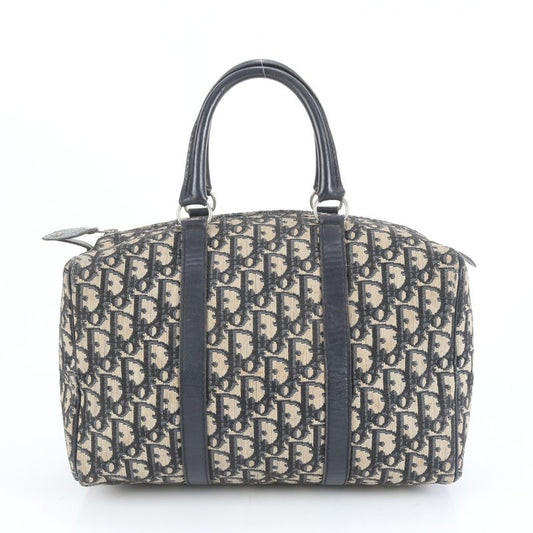 Christian Dior Trotter Mini Boston Leather Handbag Navy Tote Shoulder Women's