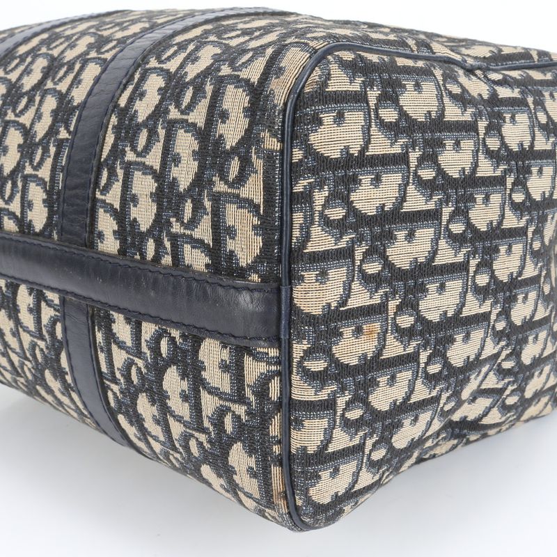 Christian Dior Trotter Mini Boston Leather Handbag Navy Tote Shoulder Women's