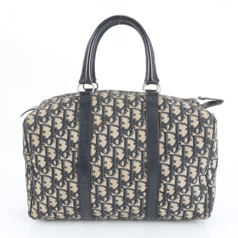 Christian Dior Trotter Mini Boston Leather Handbag Navy Tote Shoulder Women's