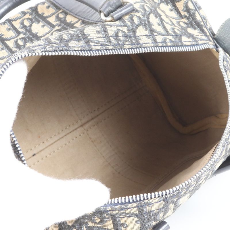 Christian Dior Trotter Mini Boston Leather Handbag Navy Tote Shoulder Women's