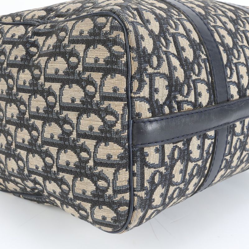 Christian Dior Trotter Mini Boston Leather Handbag Navy Tote Shoulder Women's