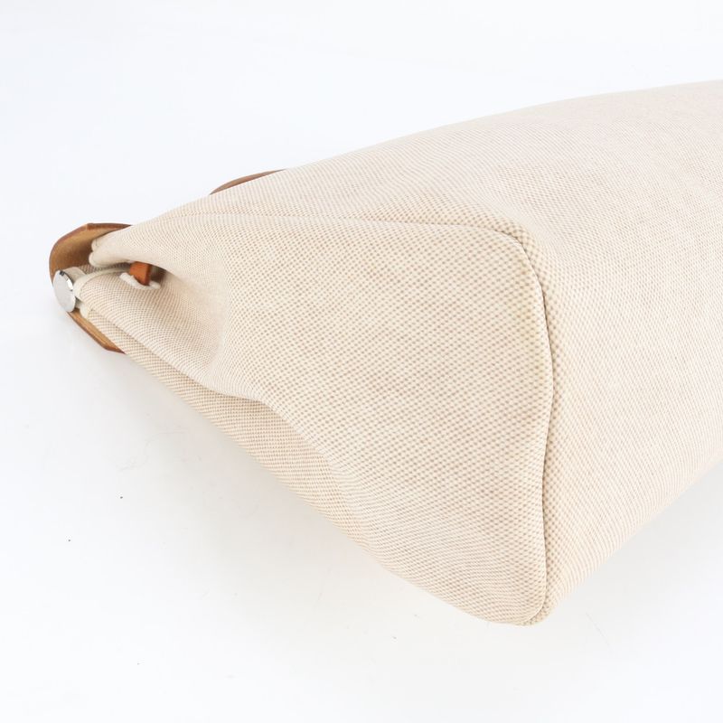 Hermes Herbag MM □D Marked Toile Ash Leather Tote Bag Shoulder Business