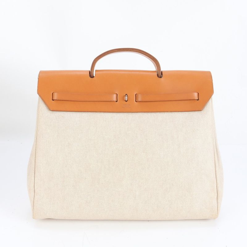 Hermes Herbag MM □D Marked Toile Ash Leather Tote Bag Shoulder Business