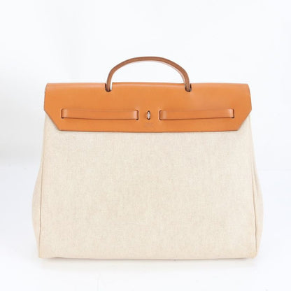 Hermes Herbag MM □D Marked Toile Ash Leather Tote Bag Shoulder Business