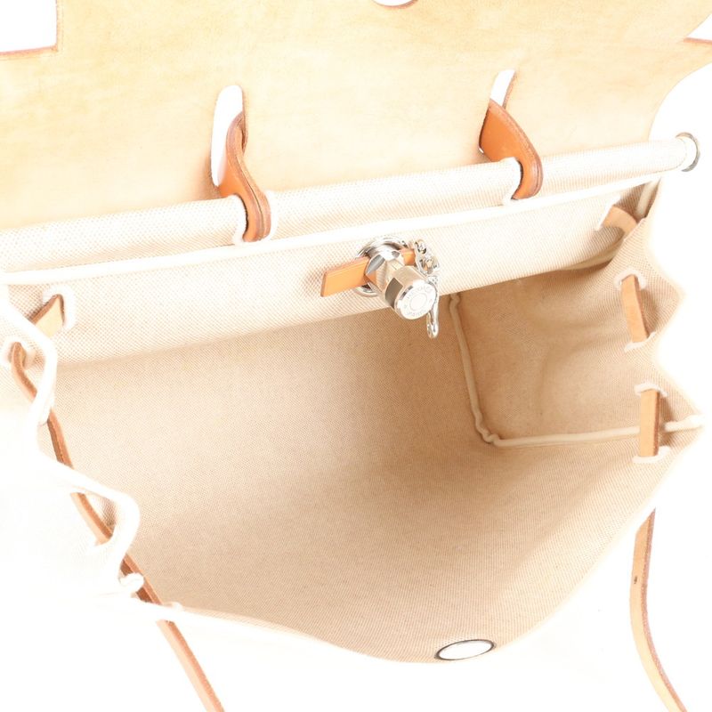 Hermes Herbag MM □D Marked Toile Ash Leather Tote Bag Shoulder Business