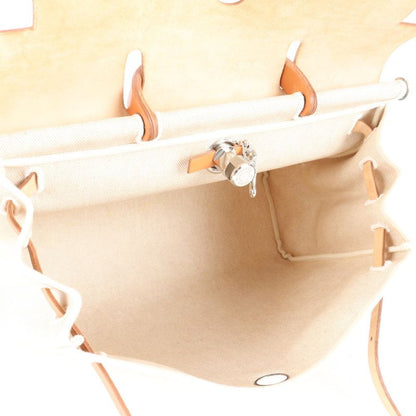 Hermes Herbag MM □D Marked Toile Ash Leather Tote Bag Shoulder Business