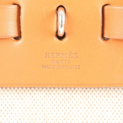 Hermes Herbag MM □D Marked Toile Ash Leather Tote Bag Shoulder Business
