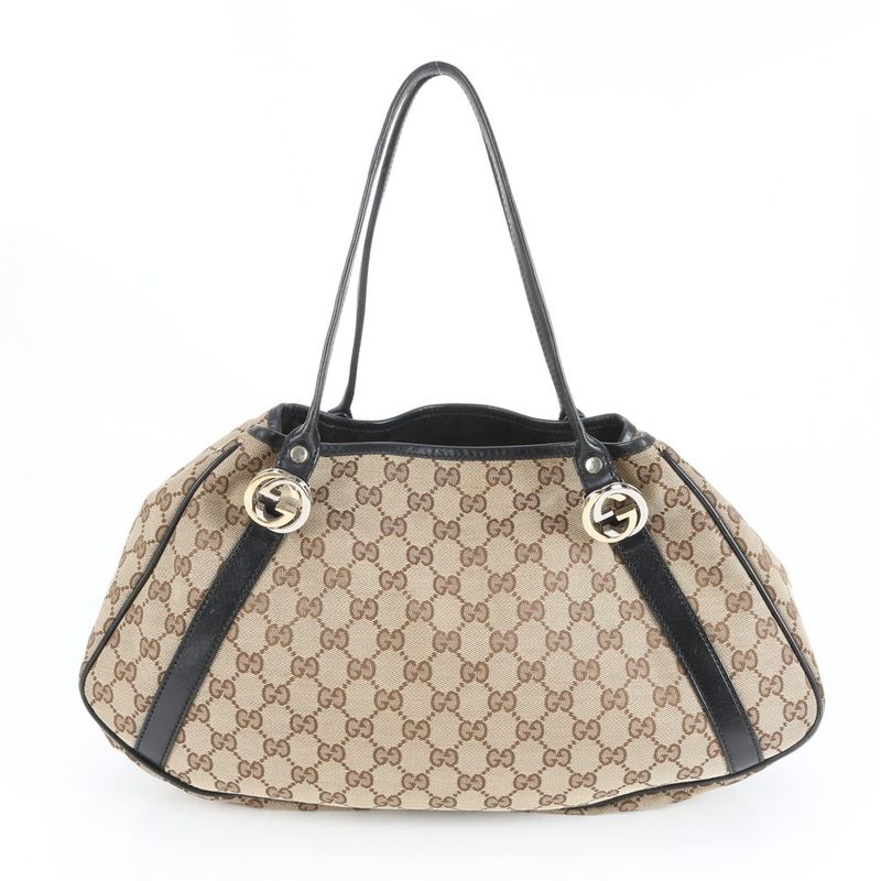 Gucci GG Twins Leather Canvas Tote Bag Shoulder Hand 232963 Gold Hardware