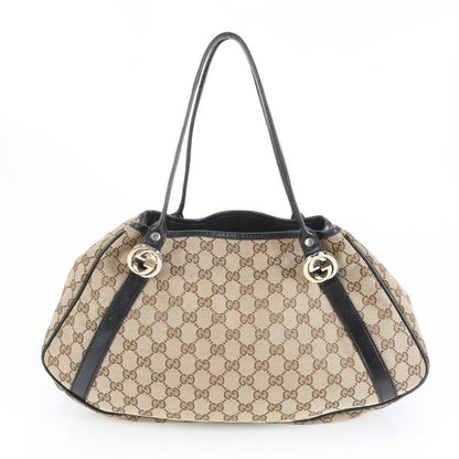 Gucci GG Twins Leather Canvas Tote Bag Shoulder Hand 232963 Gold Hardware