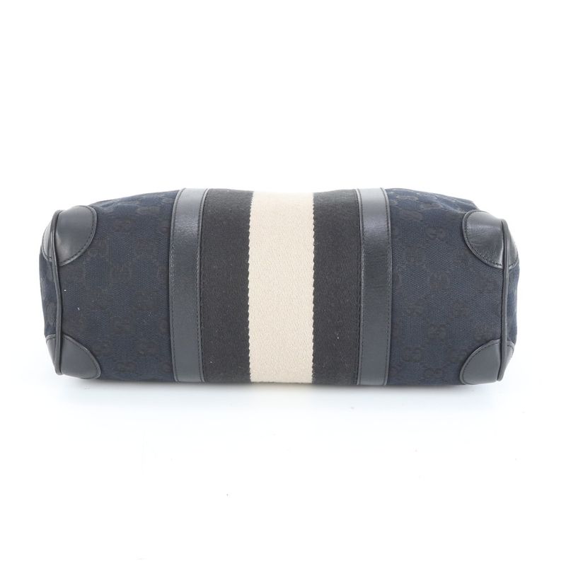 Gucci GG Canvas Leather Handbag Mini Boston Tote Black 000-0851 Silver Hardware