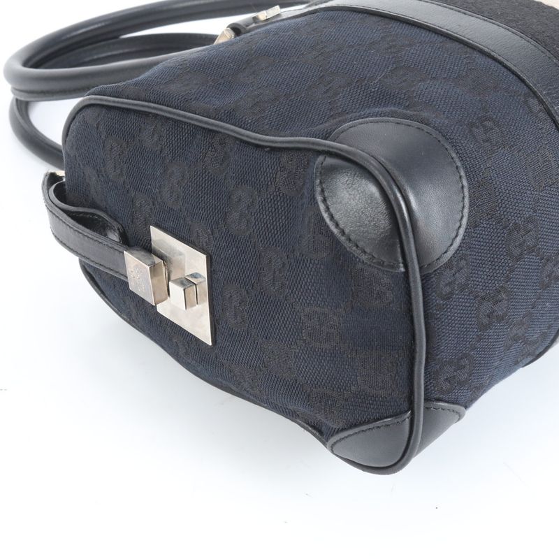 Gucci GG Canvas Leather Handbag Mini Boston Tote Black 000-0851 Silver Hardware