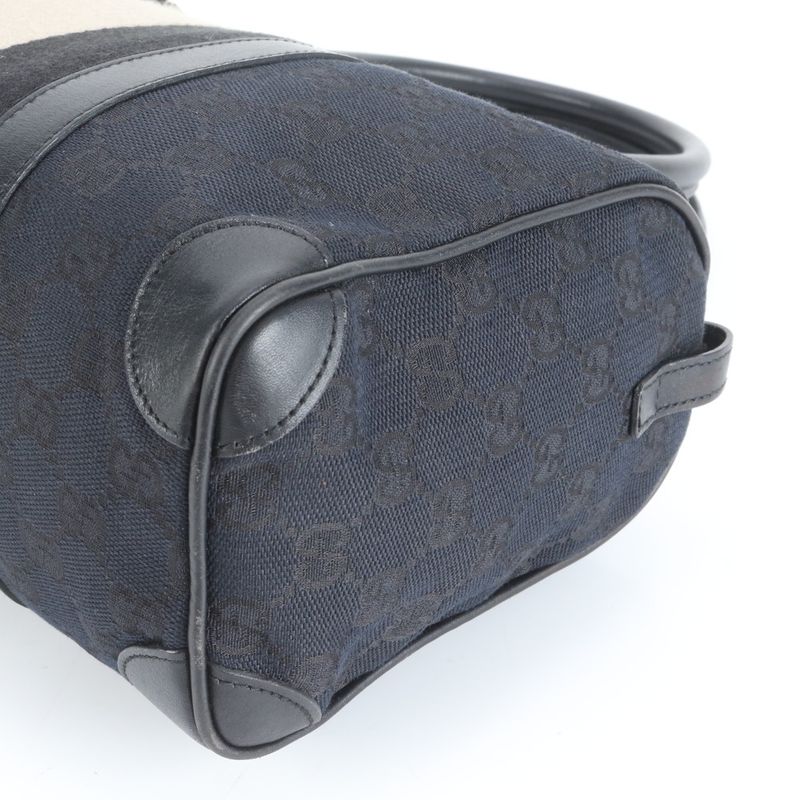 Gucci GG Canvas Leather Handbag Mini Boston Tote Black 000-0851 Silver Hardware