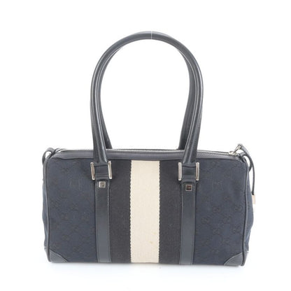 Gucci GG Canvas Leather Handbag Mini Boston Tote Black 000-0851 Silver Hardware