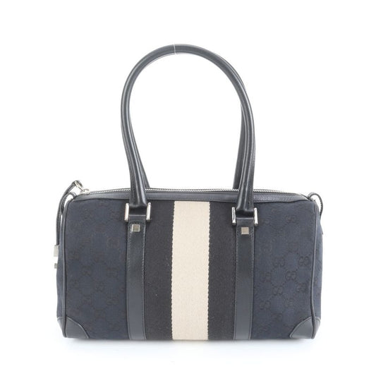 Gucci GG Canvas Leather Handbag Mini Boston Tote Black 000-0851 Silver Hardware