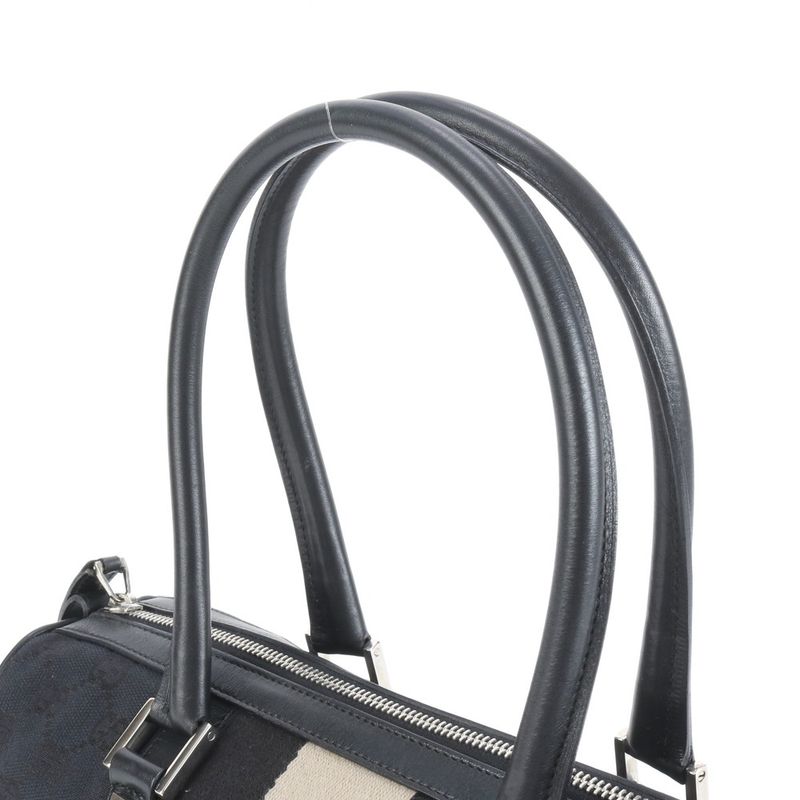 Gucci GG Canvas Leather Handbag Mini Boston Tote Black 000-0851 Silver Hardware