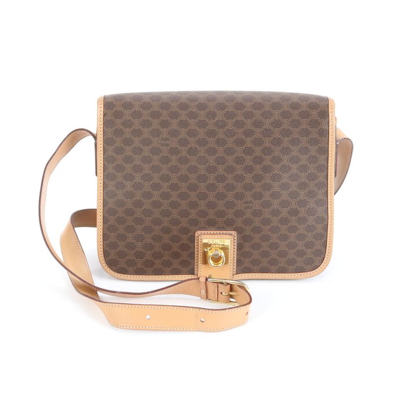 Vintage Celine Macadam Leather Shoulder Bag Crossbody Gold Hardware Genuine