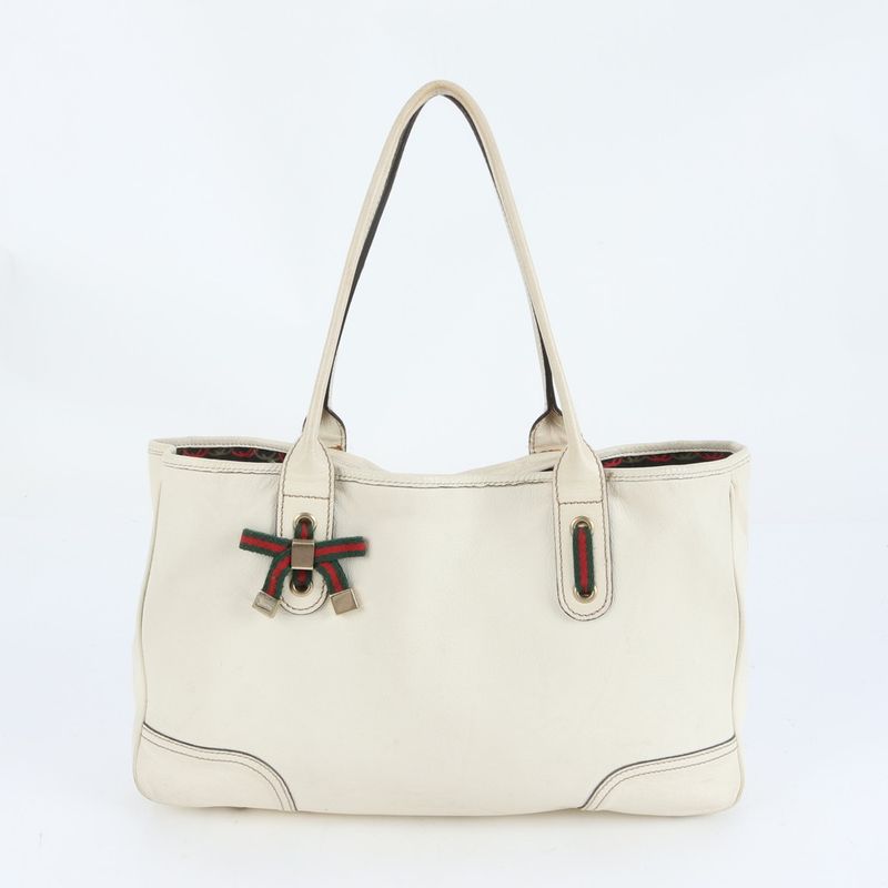 Gucci Printhie Sherry Ribbon Leather Tote Bag Shoulder Gold Hardware 163805