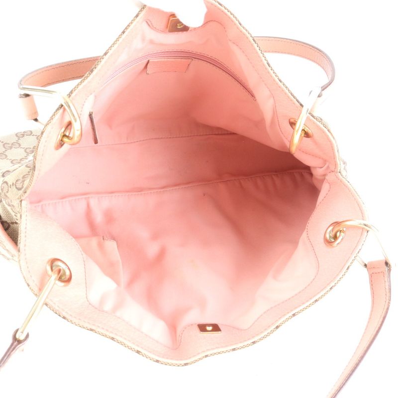 Gucci GG Canvas Eclipse Leather Tote Bag Shoulder Hand Gold Hardware 121023