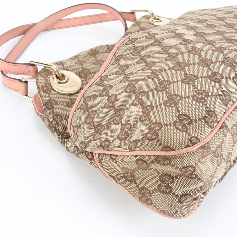 Gucci GG Canvas Eclipse Leather Tote Bag Shoulder Hand Gold Hardware 121023