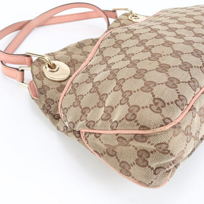 Gucci GG Canvas Eclipse Leather Tote Bag Shoulder Hand Gold Hardware 121023