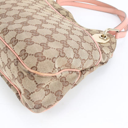 Gucci GG Canvas Eclipse Leather Tote Bag Shoulder Hand Gold Hardware 121023