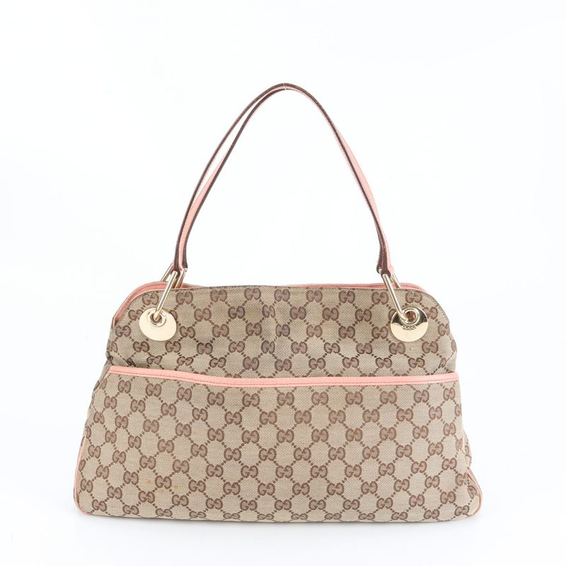 Gucci GG Canvas Eclipse Leather Tote Bag Shoulder Hand Gold Hardware 121023