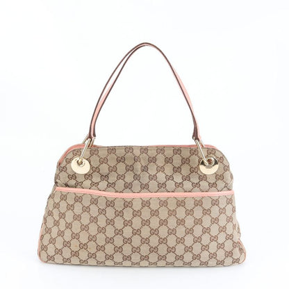 Gucci GG Canvas Eclipse Leather Tote Bag Shoulder Hand Gold Hardware 121023