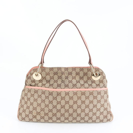 Gucci GG Canvas Eclipse Leather Tote Bag Shoulder Hand Gold Hardware 121023