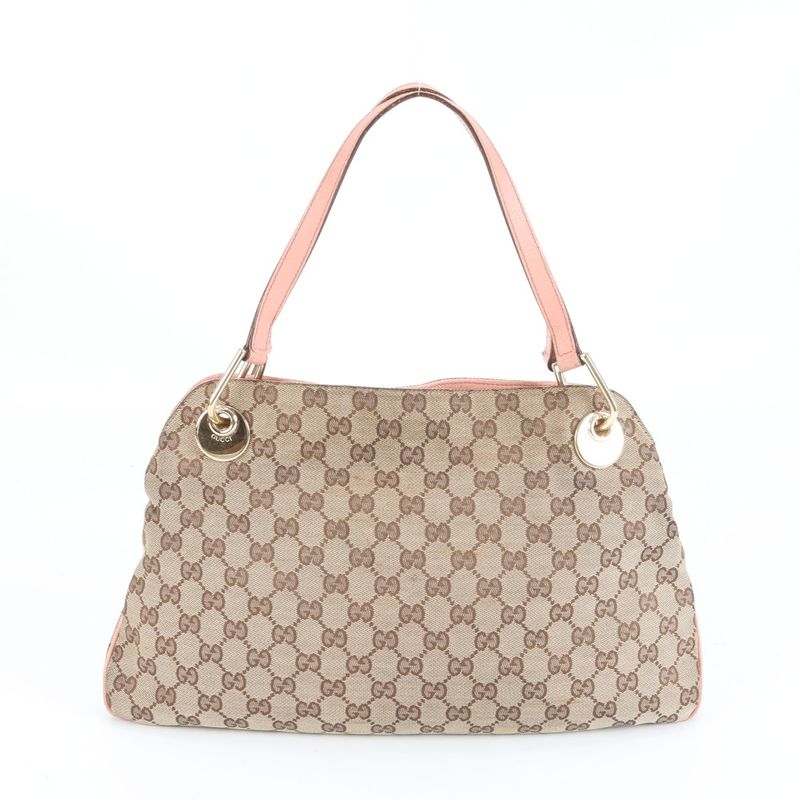 Gucci GG Canvas Eclipse Leather Tote Bag Shoulder Hand Gold Hardware 121023