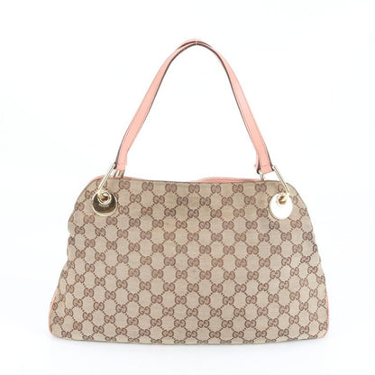 Gucci GG Canvas Eclipse Leather Tote Bag Shoulder Hand Gold Hardware 121023