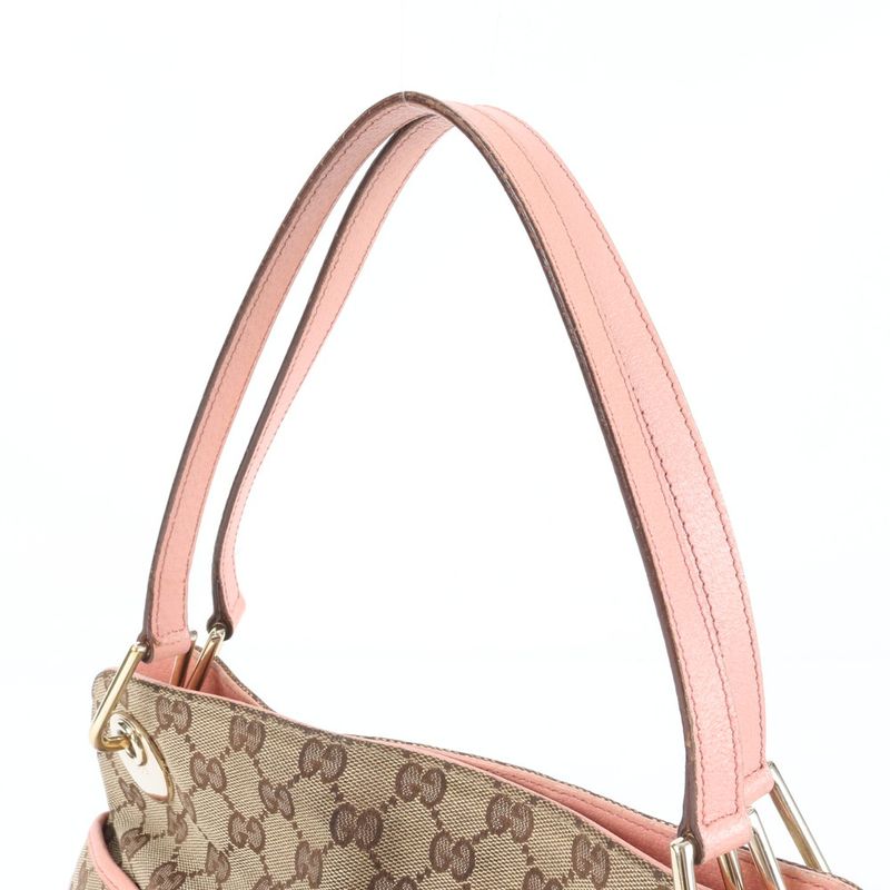 Gucci GG Canvas Eclipse Leather Tote Bag Shoulder Hand Gold Hardware 121023