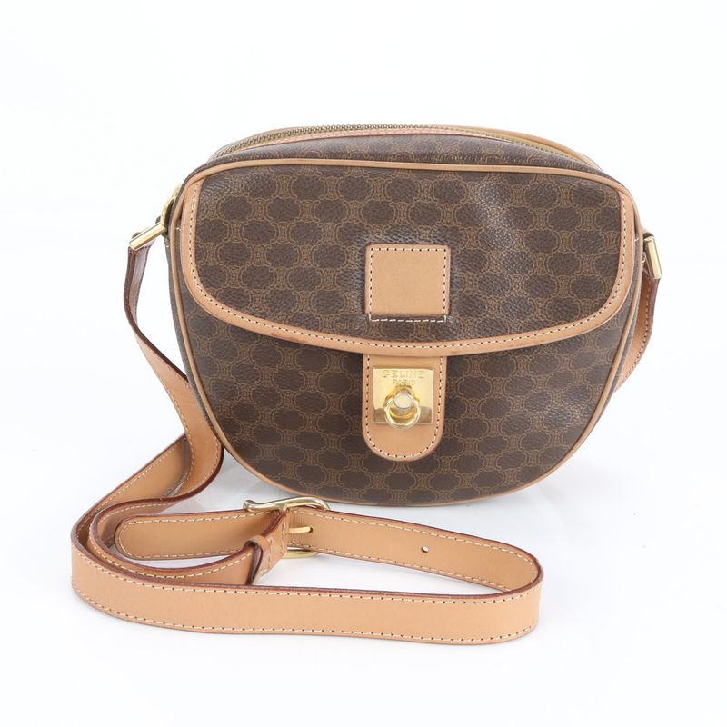 Vintage Celine Macadam Leather Shoulder Bag Crossbody Gold Hardware Genuine