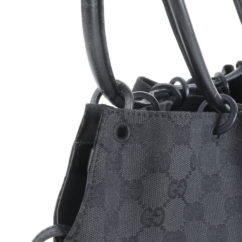 Gucci GG Canvas Leather Drawstring Tote Bag Shoulder Hand Black 90640 A4 Women