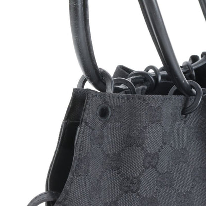 Gucci GG Canvas Leather Drawstring Tote Bag Shoulder Hand Black 90640 A4 Women