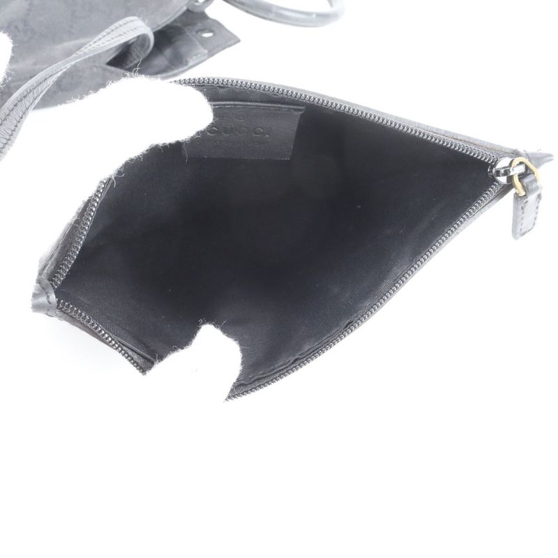 Gucci GG Canvas Leather Drawstring Tote Bag Shoulder Hand Black 90640 A4 Women