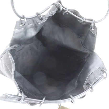 Gucci GG Canvas Leather Drawstring Tote Bag Shoulder Hand Black 90640 A4 Women