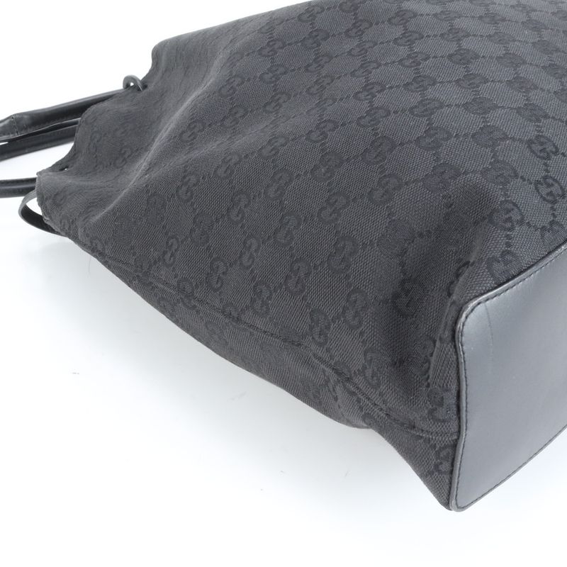 Gucci GG Canvas Leather Drawstring Tote Bag Shoulder Hand Black 90640 A4 Women