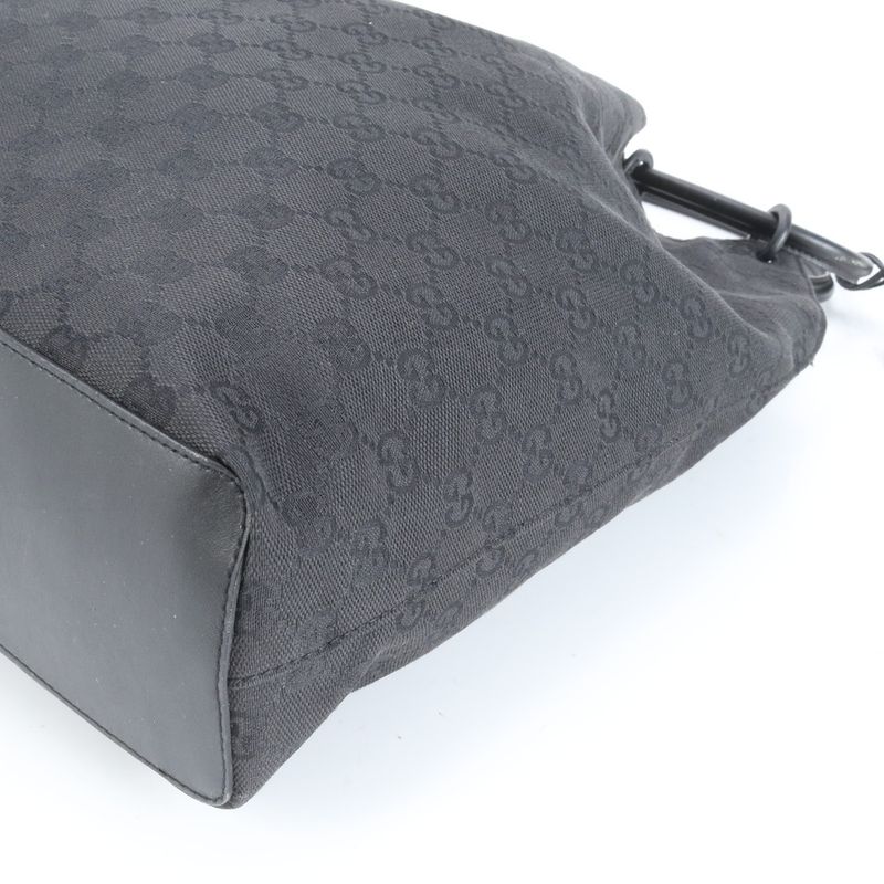 Gucci GG Canvas Leather Drawstring Tote Bag Shoulder Hand Black 90640 A4 Women