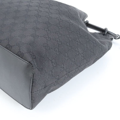 Gucci GG Canvas Leather Drawstring Tote Bag Shoulder Hand Black 90640 A4 Women