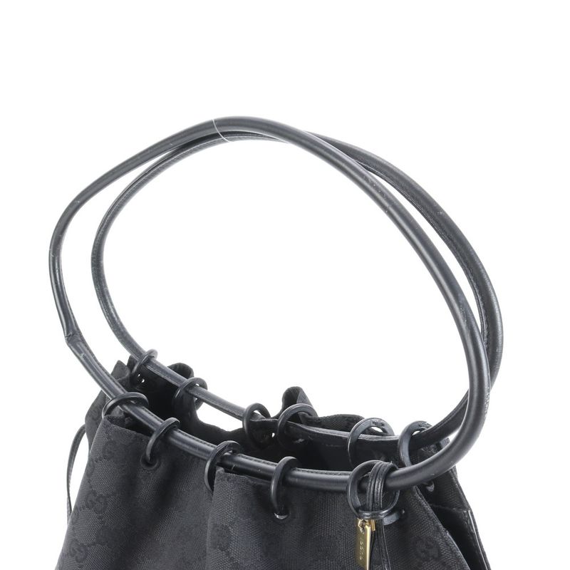 Gucci GG Canvas Leather Drawstring Tote Bag Shoulder Hand Black 90640 A4 Women