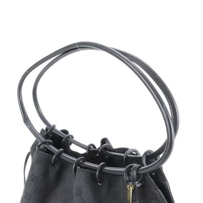 Gucci GG Canvas Leather Drawstring Tote Bag Shoulder Hand Black 90640 A4 Women