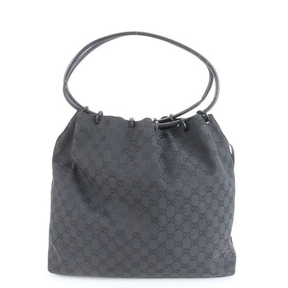 Gucci GG Canvas Leather Drawstring Tote Bag Shoulder Hand Black 90640 A4 Women