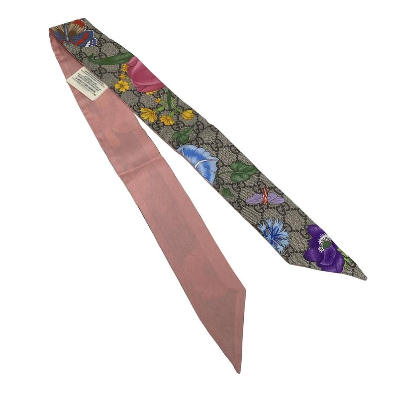 Gucci Scarf - 609317 Beige Pink And Multi GG Flora/floral Silk
